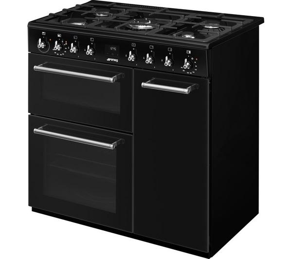SMEG Concert CX93GMBL 90cm black dual fuel range cooker, stylish and efficient - available at Keans Claremorris