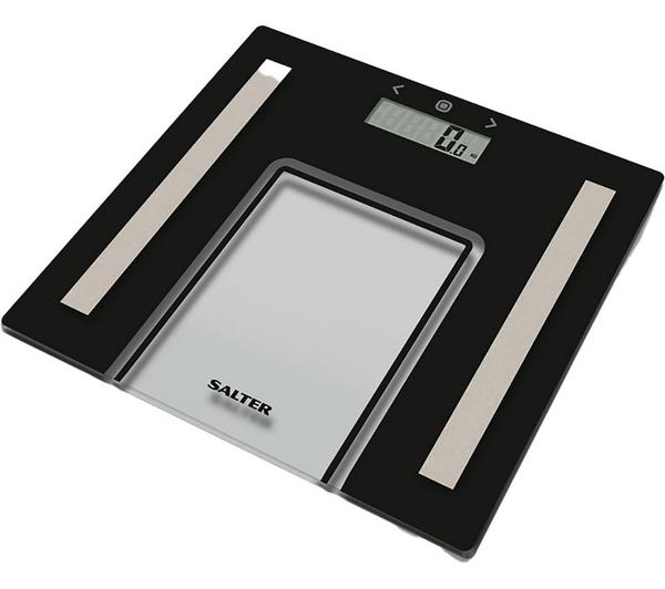 Salter Glass Analyser Bathroom Scale in Black with digital display – available at Keans Claremorris
