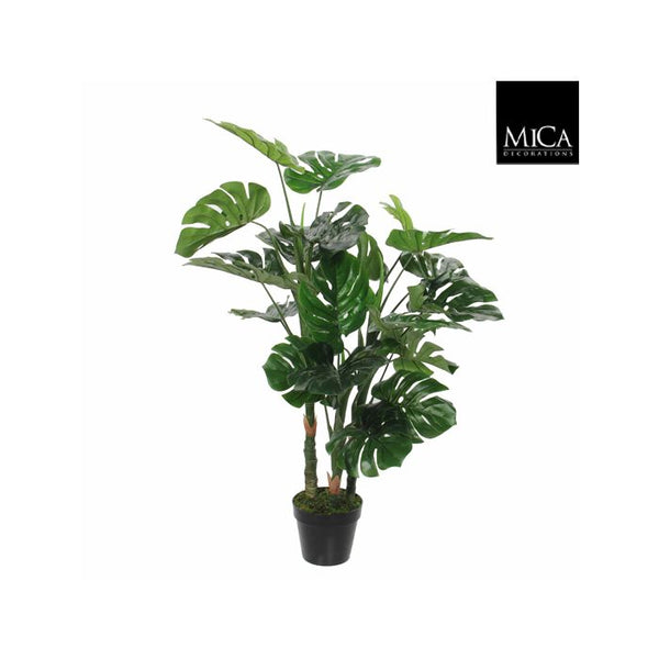 Artificial Monstera plant in black pot, 100cm tall, 75cm diameter, realistic green leaves – Keans Claremorris