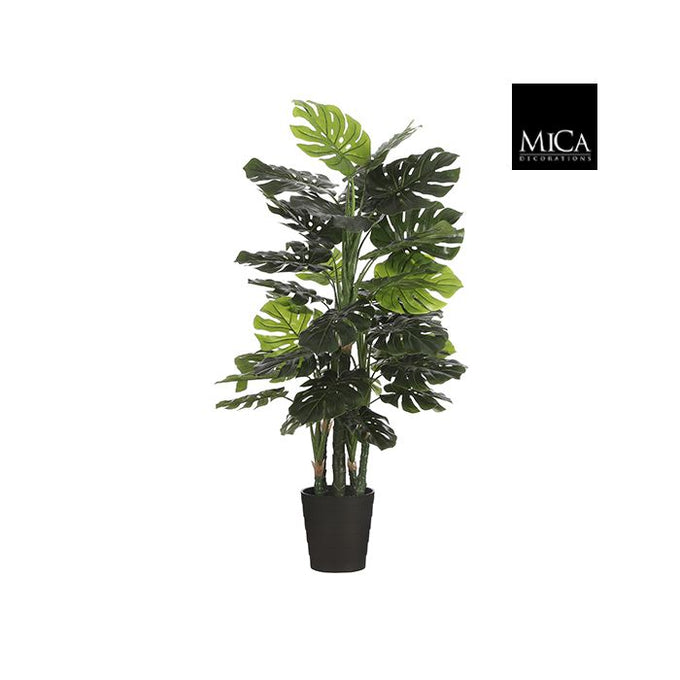 Artificial Monstera plant in black plastic pot, 140cm tall, detailed green leaves, maintenance-free – Keans Claremorris