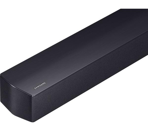 Samsung HW-B450F/XU 2.1 wireless soundbar in black with fabric speaker grille and brushed top finish.
