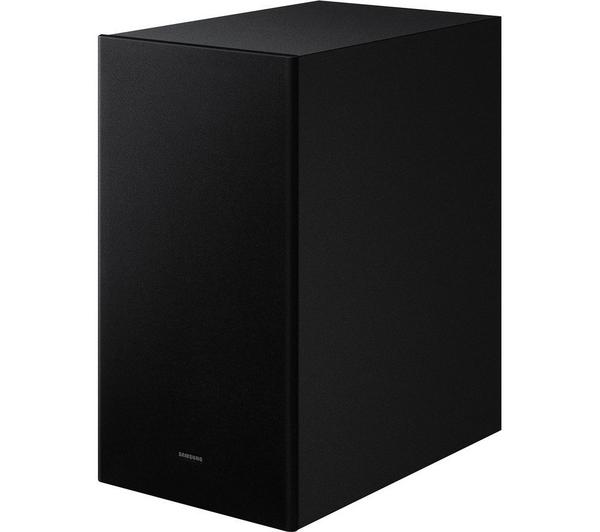 Samsung HW-B450F/XU wireless subwoofer in black with a fabric front grille and Samsung logo.