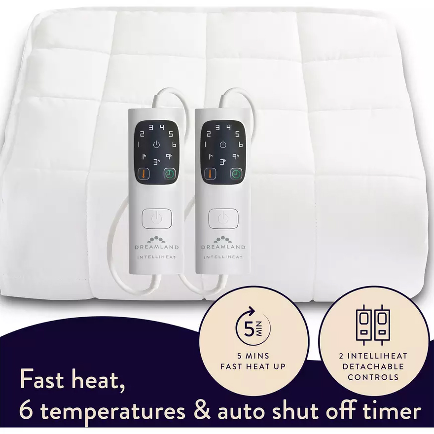 Dreamland Double Dual Control Mattress Protector, organic cotton, 6 heat settings, auto shut-off, deep skirt, Keans