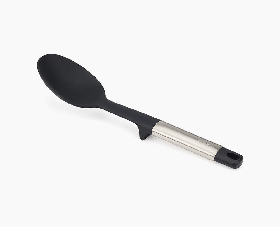 JJ Elevate Silicone Solid Spoon with weighted handle, tool rest, heat-resistant to 210°C, ideal for non-stick cookware -