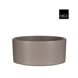 Taupe ceramic Era bowl planter with embossed dotted relief, 10x22cm, durable design - Keans Claremorris