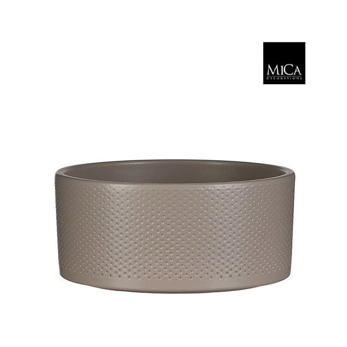 Taupe ceramic Era bowl planter with embossed dotted relief, 10x22cm, durable design - Keans Claremorris