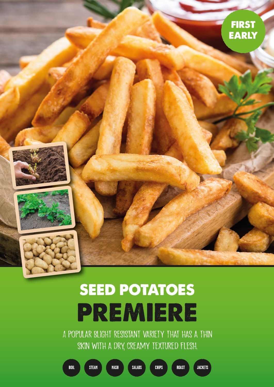 First Earliers Premiere 5 Kg Bags - blight resistant, pale yellow, waxy potatoes ideal for chips, mash, boiling - Keans