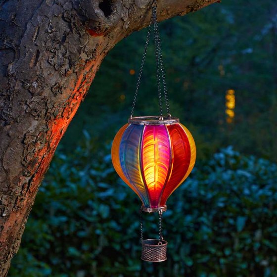Rainbow Flaming Balloon with realistic flame effect, rainbow panels, solar-powered LED light by Keans Claremorris.