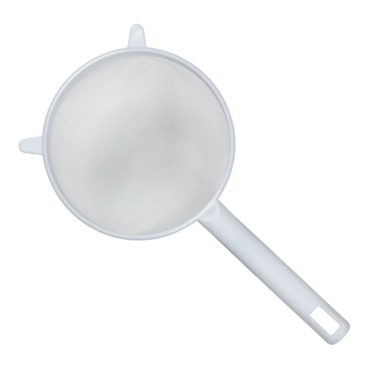 White Tala 15cm strainer with fine mesh and a long handle, shown from above on a white background.