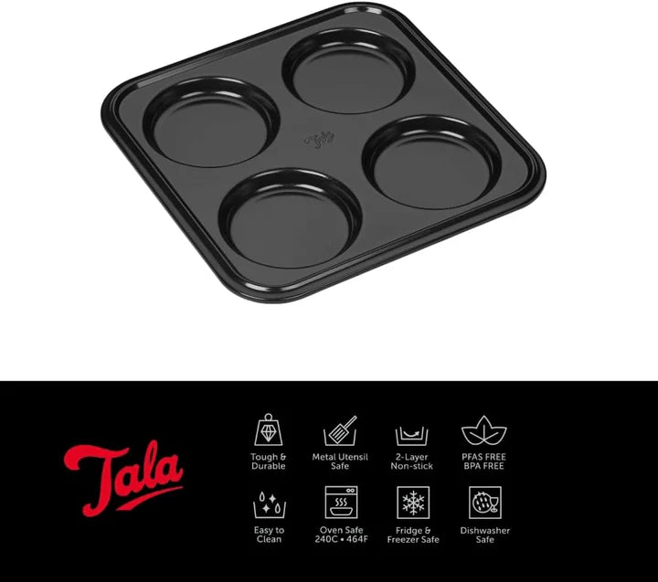 Tala Eclipse Yorkshire Pudding Tin with four round non-stick cavities, shown from an angled top view.