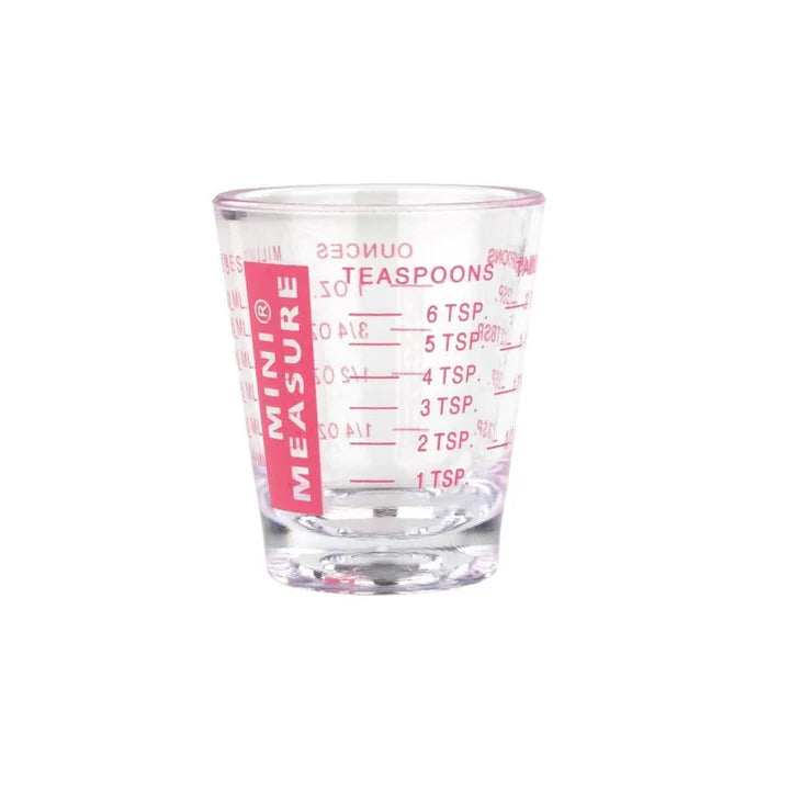 Clear Tala Mini Measure Glass with red measurement markings for teaspoons and ounces