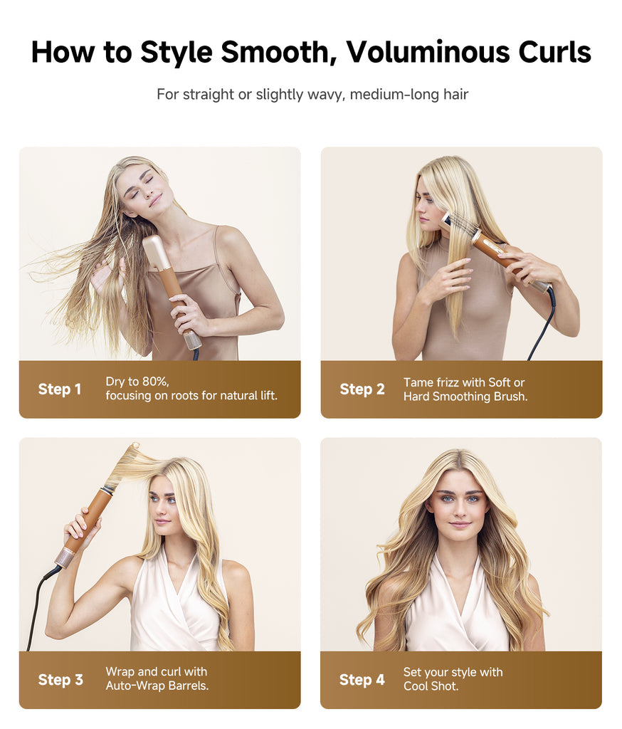 Dreame AirStyle Pro 7-in-1 Hair Styler with detachable brush and curling barrel attachments on white background