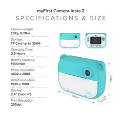 myFirst Camera Insta 2 Blue kids instant camera with photo printer – available at Keans Claremorris