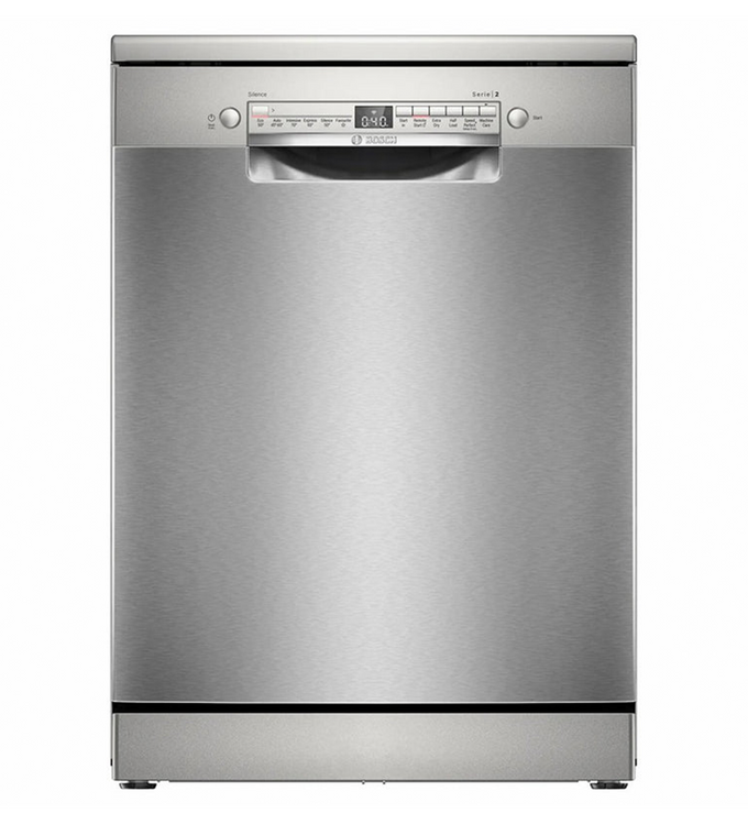 Bosch Series 2 60cm freestanding dishwasher in Silver Inox, 14 place settings, Home Connect, ExtraDry - Keans Claremorris
