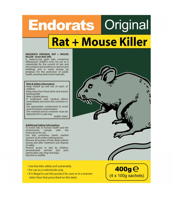 Endorats Original Rat Killer 400g grain bait with Difenacoum for indoor and outdoor rodent control – Keans Claremorris
