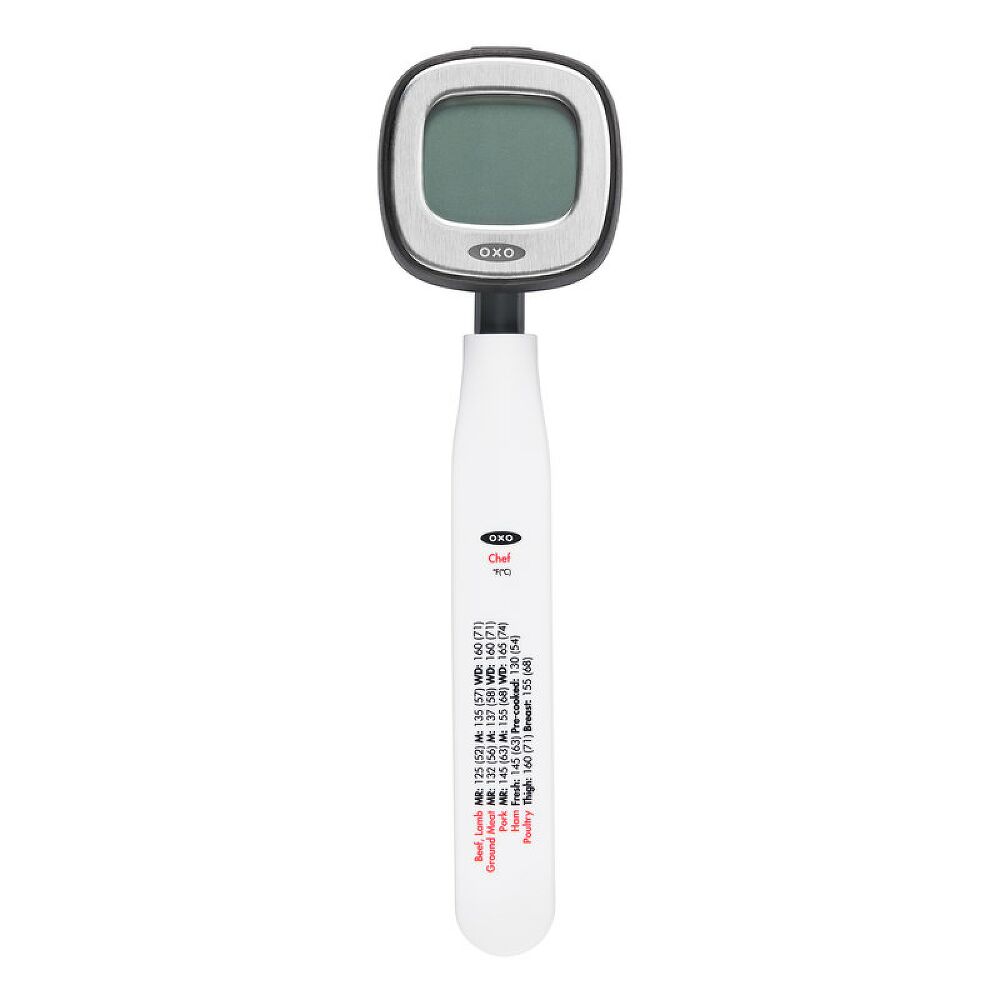 Oxo Good Grips Chef’s Precision Instant Read Thermometer with digital display and temperature guide on handle