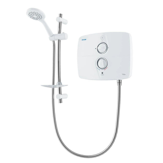 Triton Shower T90Sr 9Kw silent running electric shower, white/chrome, 5 spray patterns, low pressure, Keans Claremorris.