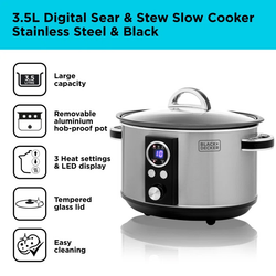 Black & Decker 3.5L Digital Slow Cooker with programmable timer, black finish – available at Keans Claremorris