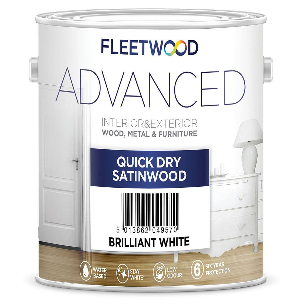Fleetwood Advanced Quick Dry Satinwood White Paint 5L, water-based, low odor, durable finish, eco-friendly – Keans