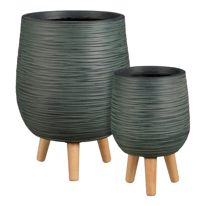 Havana Pot Round on Stand – Grey Green Large - Image 1