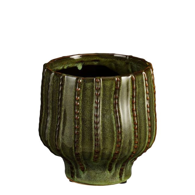 Cathy Round Dark Green Ceramic Pot Small - Image 1