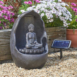 Buddha hybrid solar dual power water feature, hand-painted resin, auto solar/battery switch, perfect for garden - Keans
