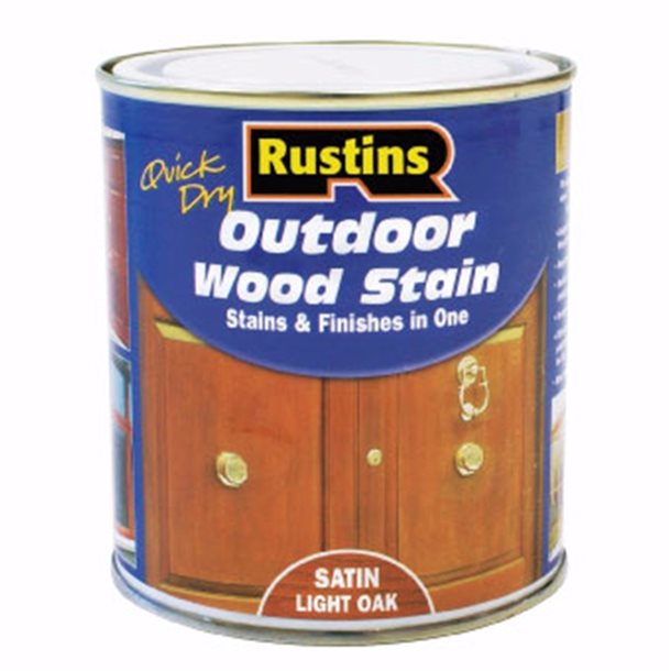 Rustins Medium Oak Satin Woodstain 250ml, water-based, quick drying, UV protection, satin finish – Keans Claremorris