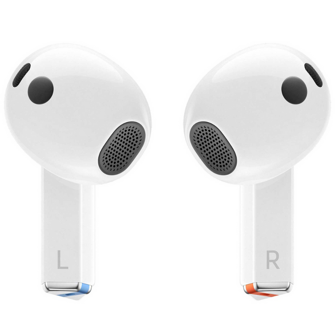 Samsung Galaxy Buds3 white wireless earbuds with noise cancellation, IPX7 waterproof, wireless charging – available at