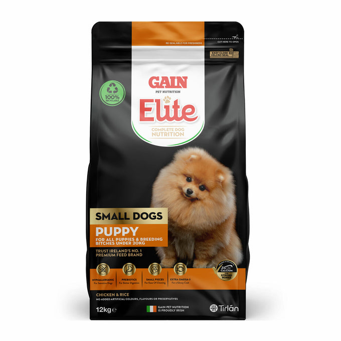 GAIN Elite Small Dogs Puppy 12kg dog food with chicken, rice, high protein, calcium for strong bones – Keans Claremorris