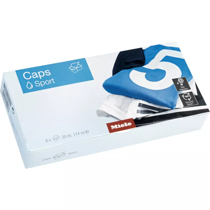 Miele Sport Caps detergent for synthetic fabrics, pack of 6, effective cleaning - available at Keans Claremorris