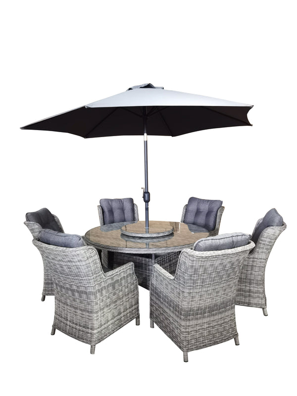 Wimbledon 6 Seater Round with Lazy Susan and Parasol