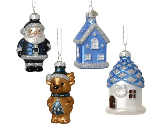 Glass Hanging Decoration – 4 Ass  bear - square house - round house - santa - Image 1