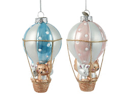 Baby’s First Christmas Balloon glass ornament in blue or pink, gift boxed, personalisable keepsake – Keans Claremorris