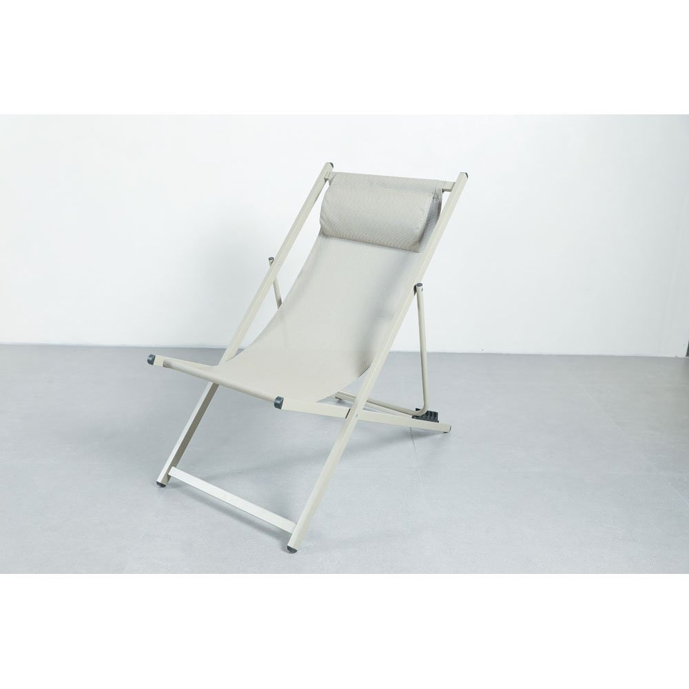 Taupe 4-position beach chair with pillow, power-coated frame, Textillene fabric - Keans Claremorris