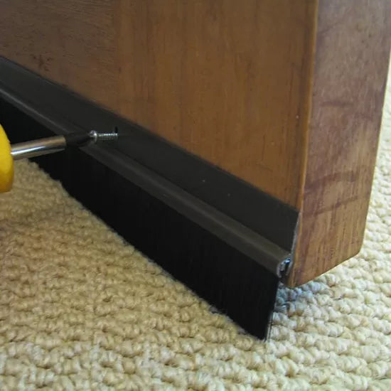 Brown PVC brush bottom door seal, 914mm length, durable weatherproof strip by Keans Claremorris