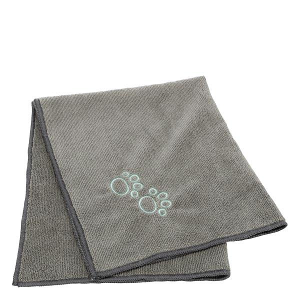 Grey 50x60cm pet towel with pawprint, soft microfiber, super absorbent for dogs, cats, and horses – Keans Claremorris