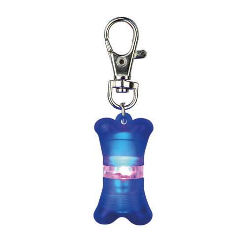 Blue 2x4cm dog flasher with red and blue flashing lights, address compartment, 20h battery life – Keans Claremorris.