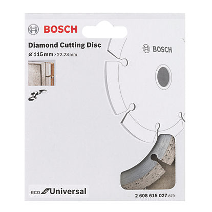 Bosch Diamond Cutting Disc 115mm in white packaging with product image and eco universal label.