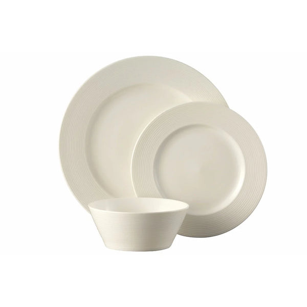 Belleek Ripple 12 Piece Dinner Set with modern square design, serves 4, dishwasher safe, available at Kean’s Claremorris. –