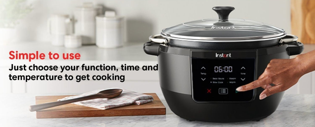Instant Pot Superior Slow Cooker with digital display and touch controls on kitchen counter