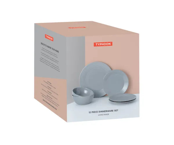 Living Grey 12-piece microwave-safe dinner set in gift box – Keans Claremorris
