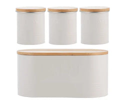 Typhoon Oatmeal 4 Piece Storage Set with airtight canisters and bamboo lids for tea, coffee, sugar, and bread – Keans