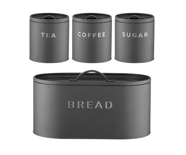 Highgate Grey Storage Set 4 Piece Bread Bin & Cannisters