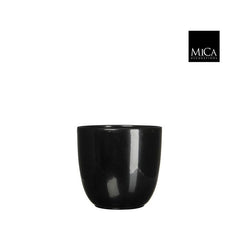 Tusca black ceramic plant pot, 16cm high x 17cm diameter, shiny finish, durable glaze – available at Keans Claremorris.
