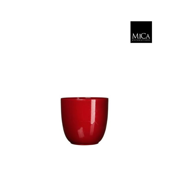Dark red Tusca ceramic plant pot, glossy finish, 13x13.5cm, durable design by Keans Claremorris