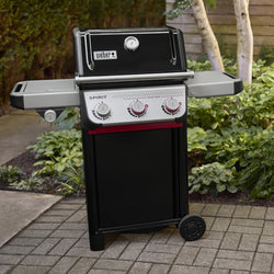 Weber Spirit E-335 Gas Barbecue with 3 burners and side burner, available at Keans Claremorris store.