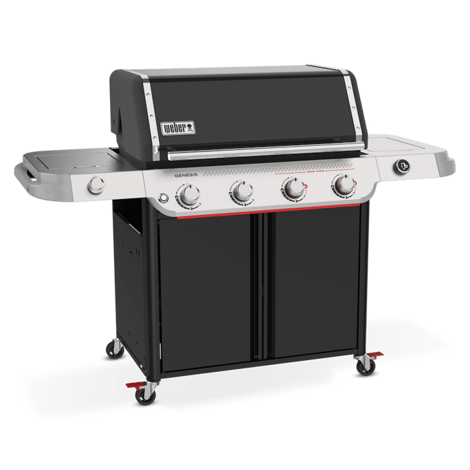 Weber Genesis E-435W Gas Barbecue with 4 burners, side burner, and stainless steel design - available at Keans Claremorris