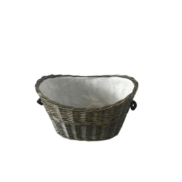Grey willow oval basket with jute liner and rope handles, multiuse storage for logs, toys, blankets – Keans Claremorris
