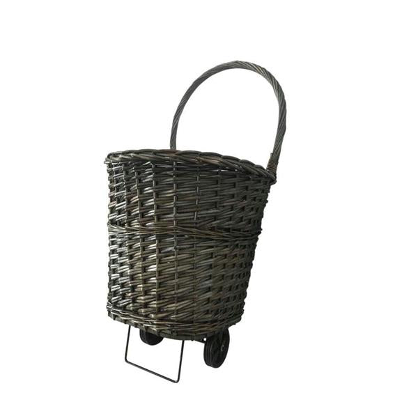 Grey gloss wicker cart with liner, wheels, handle for multiuse storage—firewood, laundry, toys | Keans Claremorris