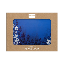 Denby Blue Foliage 6-piece placemats set with leaf design, durable material, perfect for dining – available at Keans